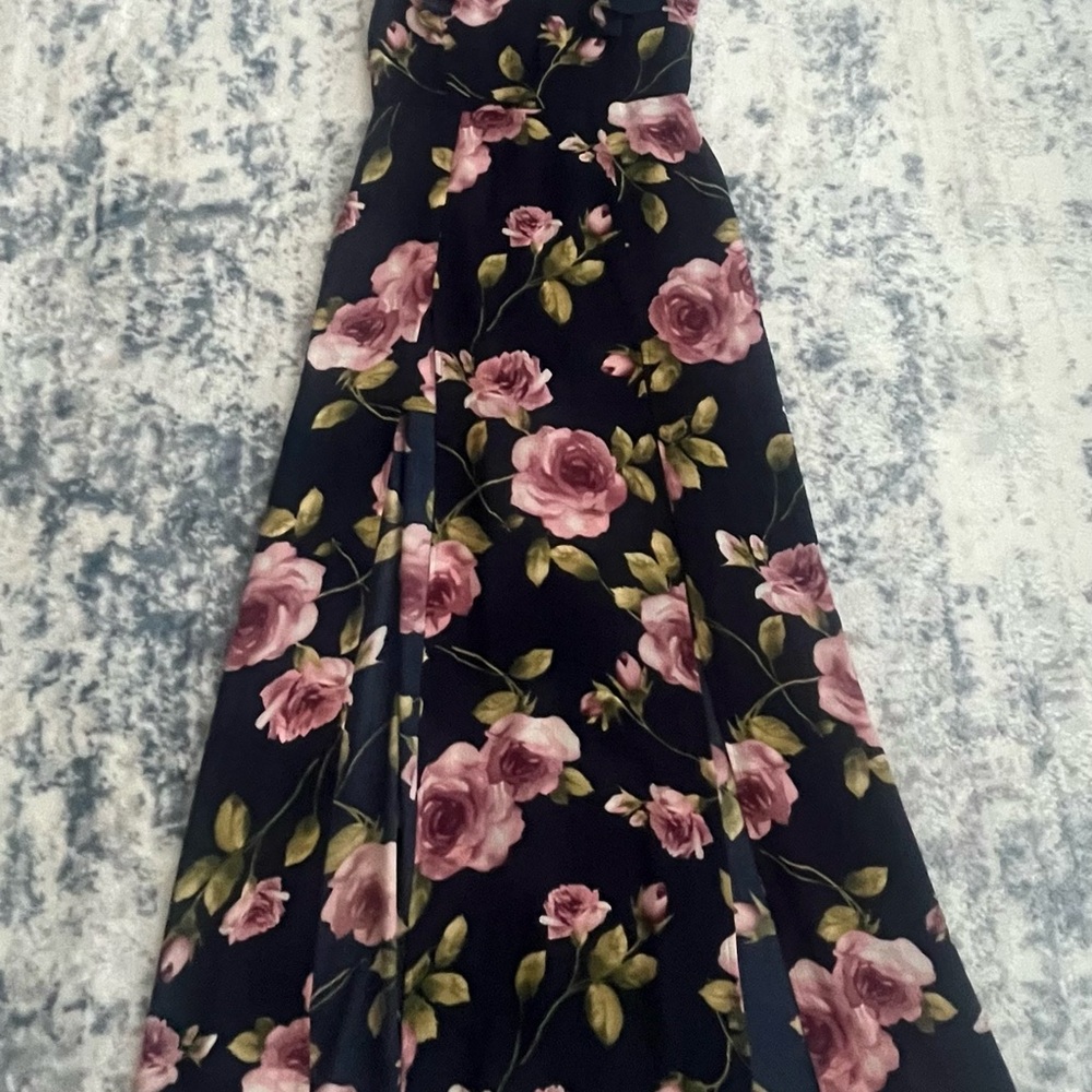 Trixxi Blue and Pink Strapless A-line Dress for Wedding Guest